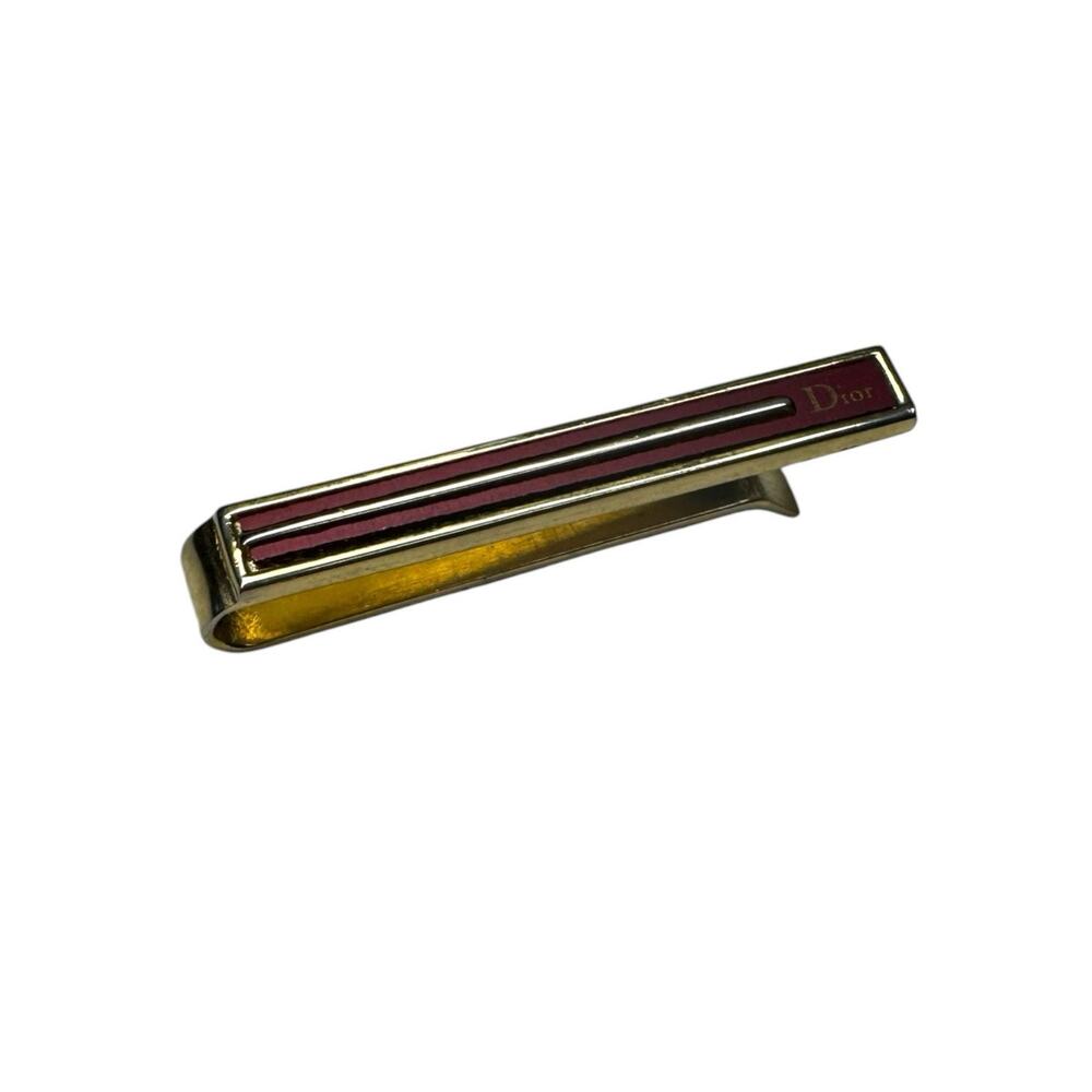 Christian Dior Vintage Gold Plated Red Enamel Slim Tie Bar Money Clip - Picture 9 of 10